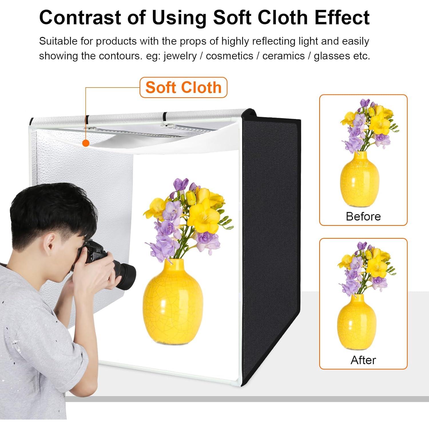 Caja de Luz Fotográfica PULUZ 80x80 cm con 156 LED y 3 Fondos