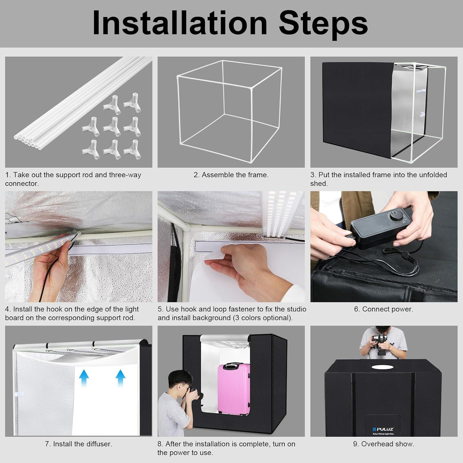 Caja de Luz Fotográfica PULUZ 80x80 cm con 156 LED y 3 Fondos
