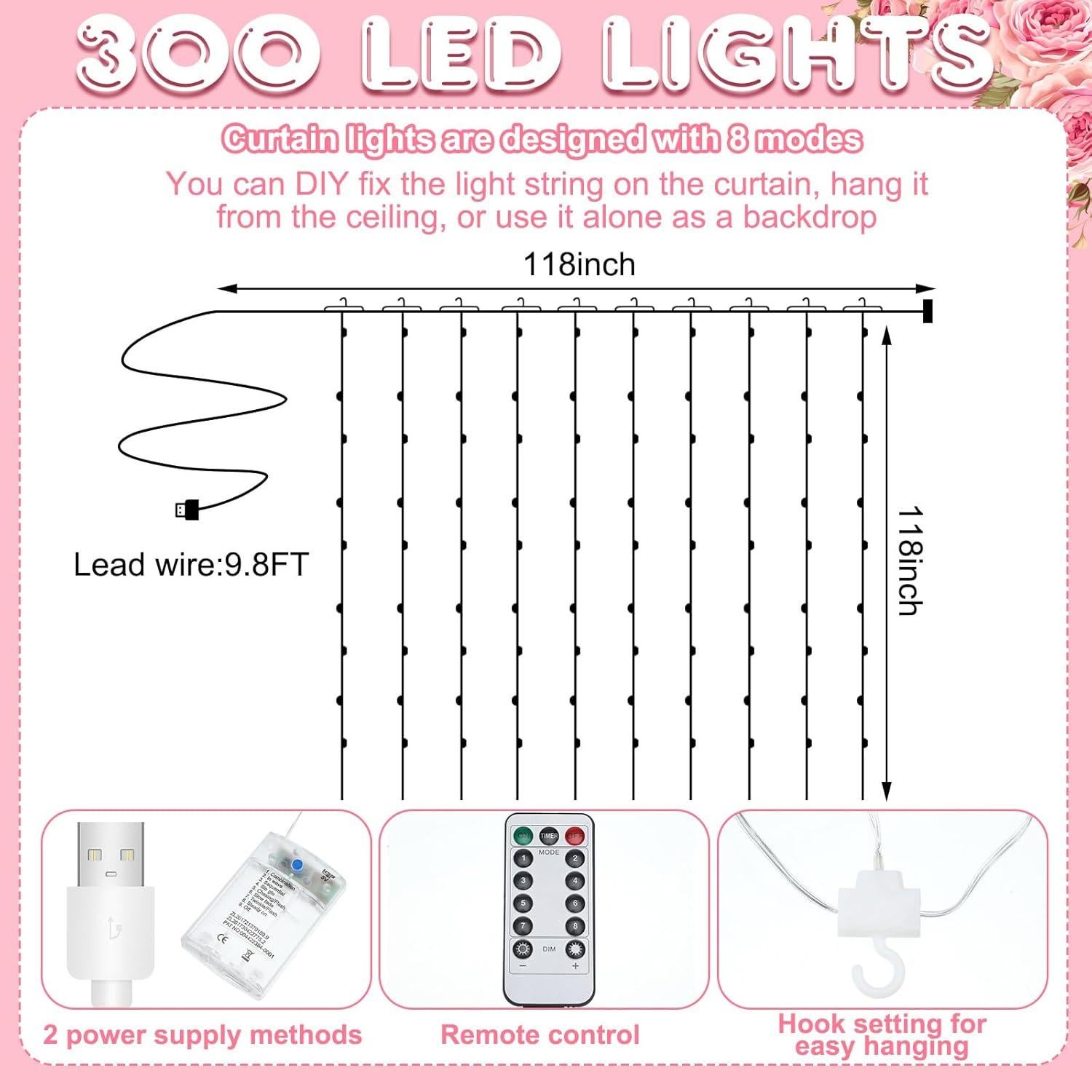 Mixweer Cortinas de Techo Blancas 1.5x3m y Luces LED 3x3m