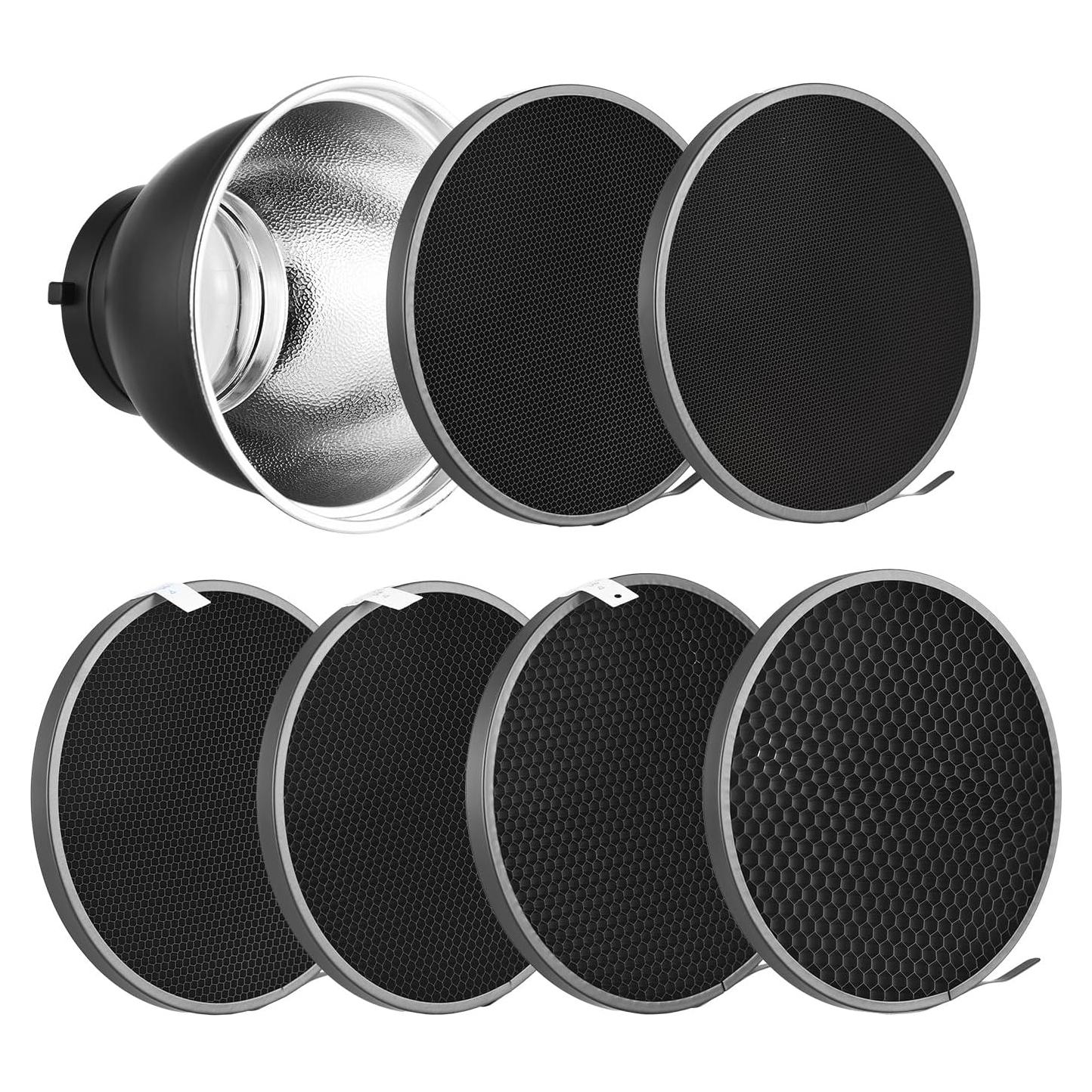 Kit Reflector 7 Pulgadas Andoer con 6 Rejillas Panal Bowens