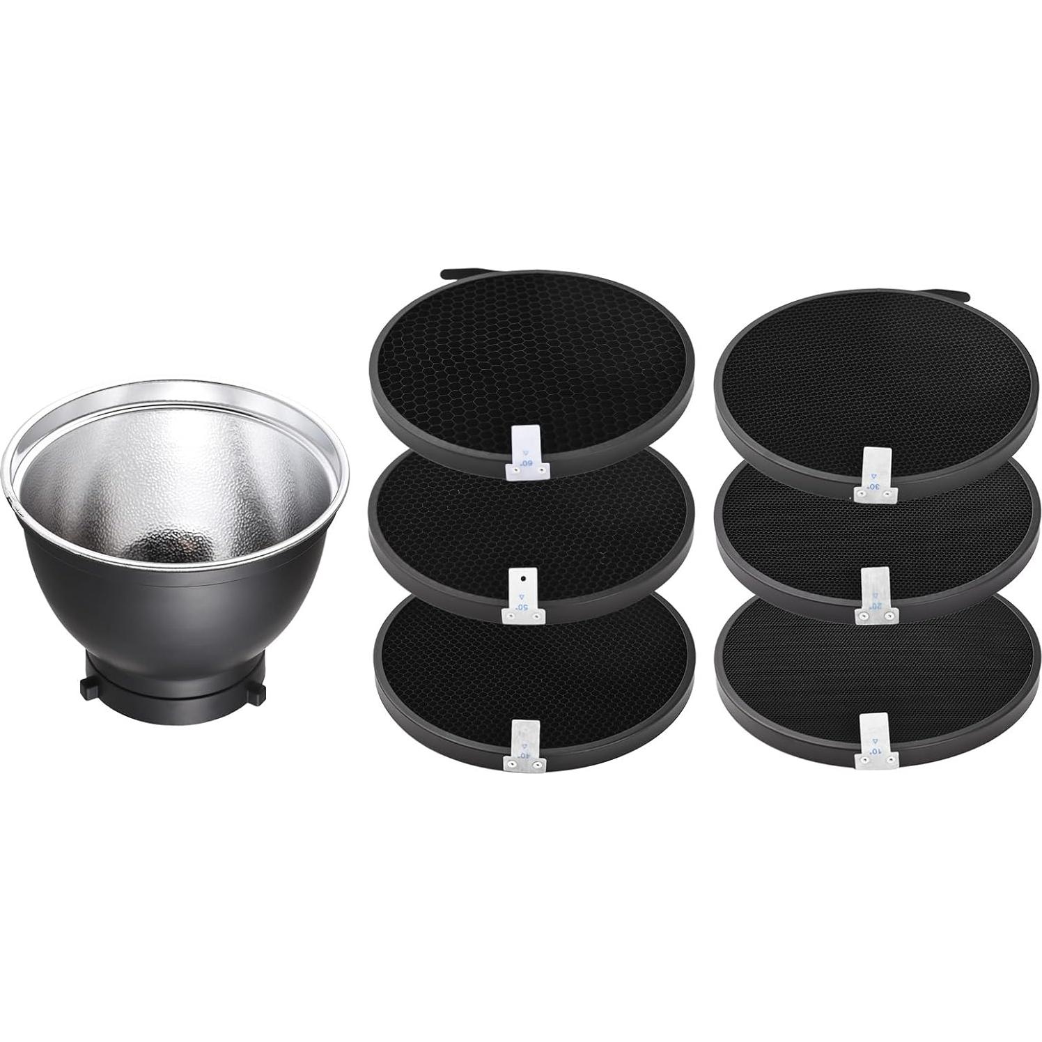 Kit Reflector 7 Pulgadas Andoer con 6 Rejillas Panal Bowens