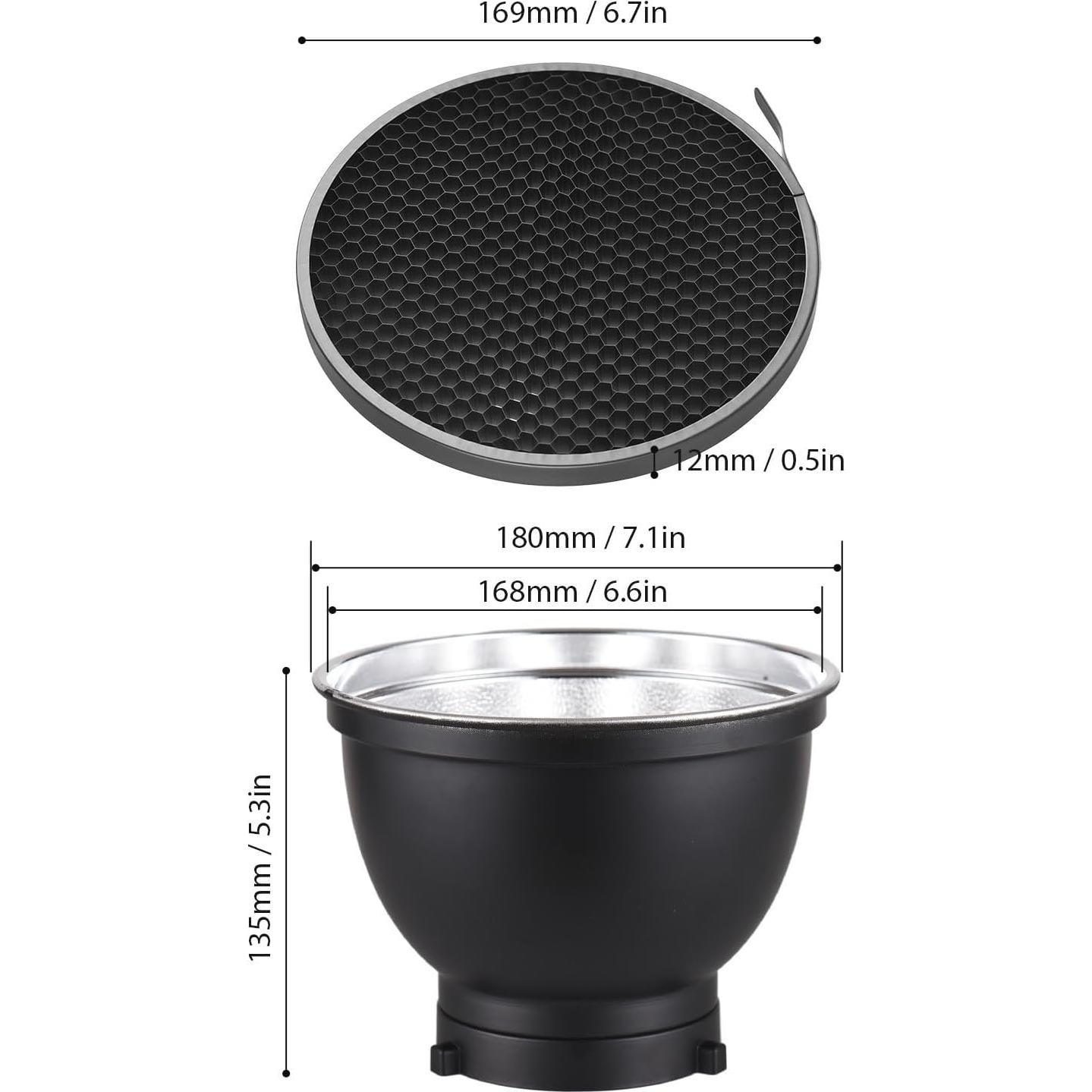 Kit Reflector 7 Pulgadas Andoer con 6 Rejillas Panal Bowens