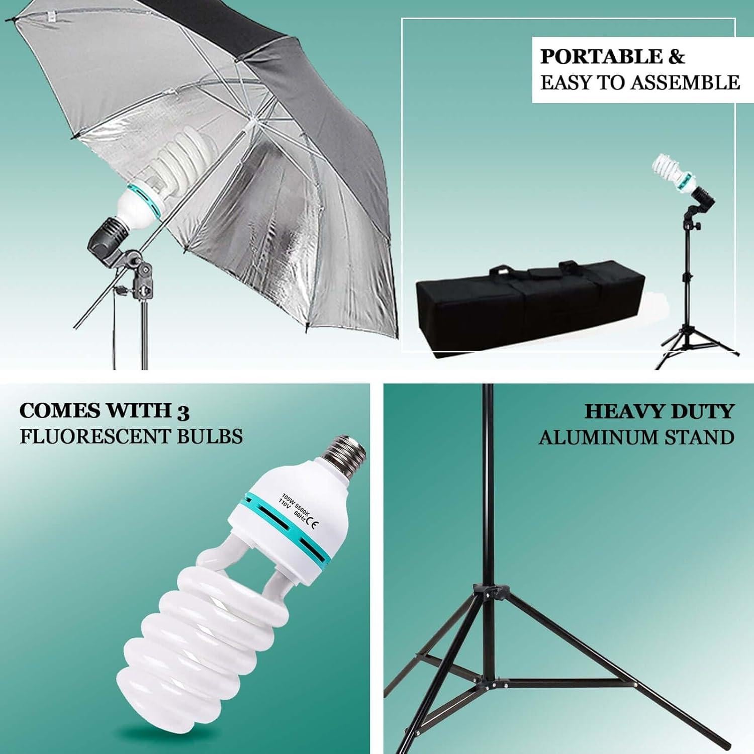 Kit de Iluminación Continua Efavormart 600W con Paraguas 33"