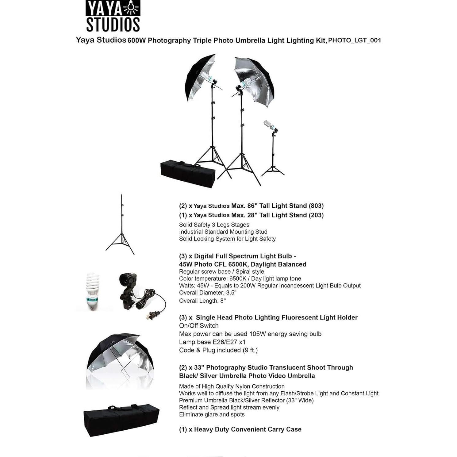 Kit de Iluminación Continua Efavormart 600W con Paraguas 33"