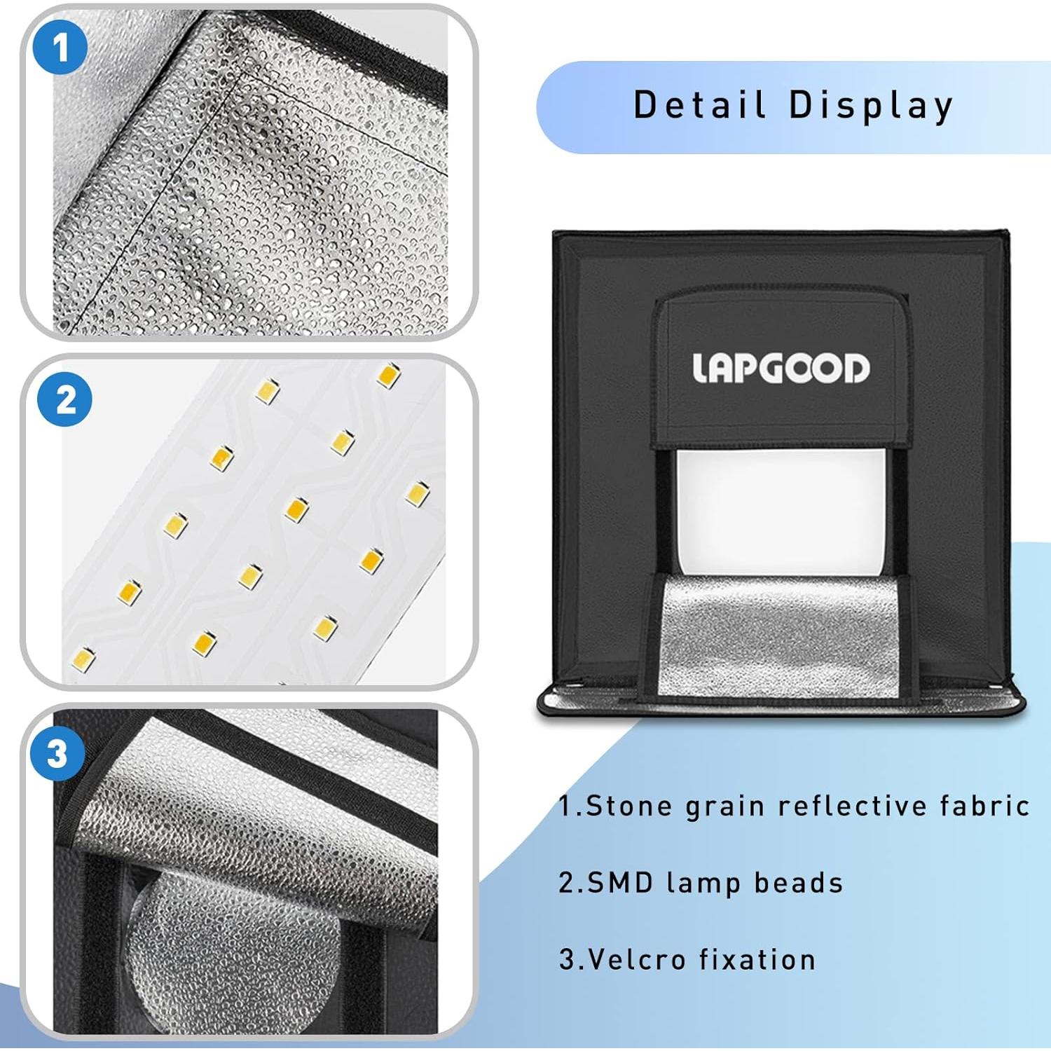Photo Studio Light Box for Photography，Photo Shooting Tent kit with 2 Stepless Dimming Light Pane and 6 Color Backdrops for Jewelry and Product Photography (16")
