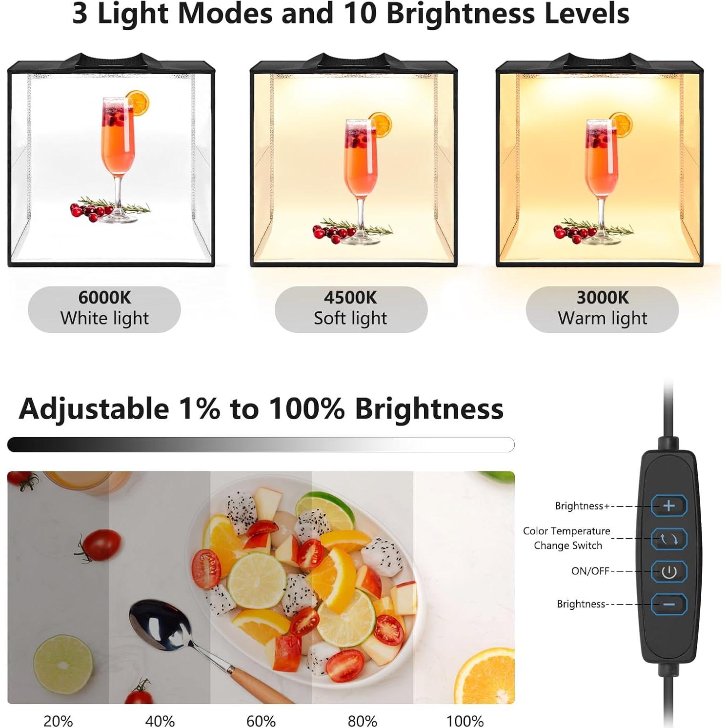 Caja de Luz Fotográfica Uyled 30x30 cm LED 120 Luces 6 Fondos