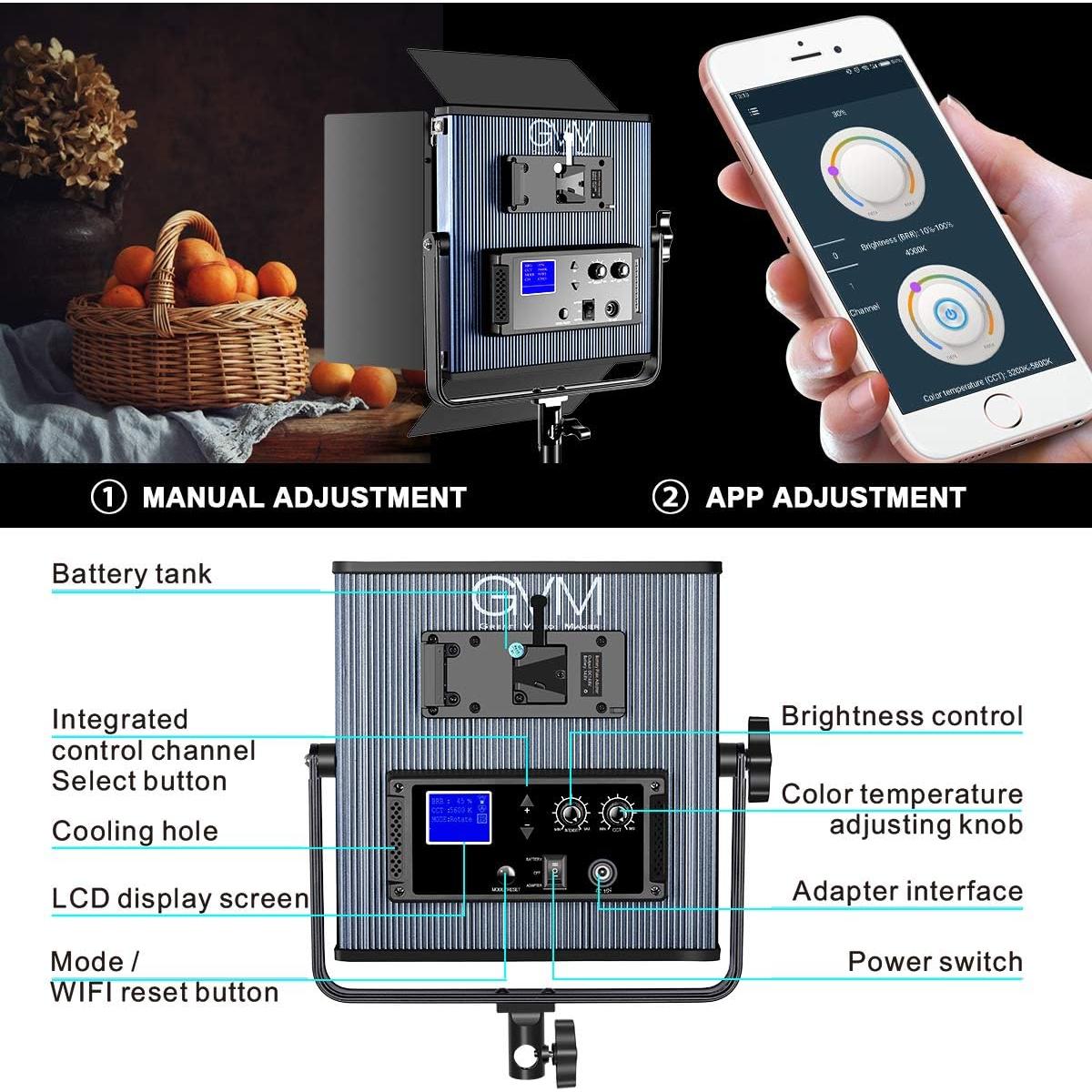 Kit de Iluminación LED GVM 65W Bi-Color 3200K-5600K Control APP
