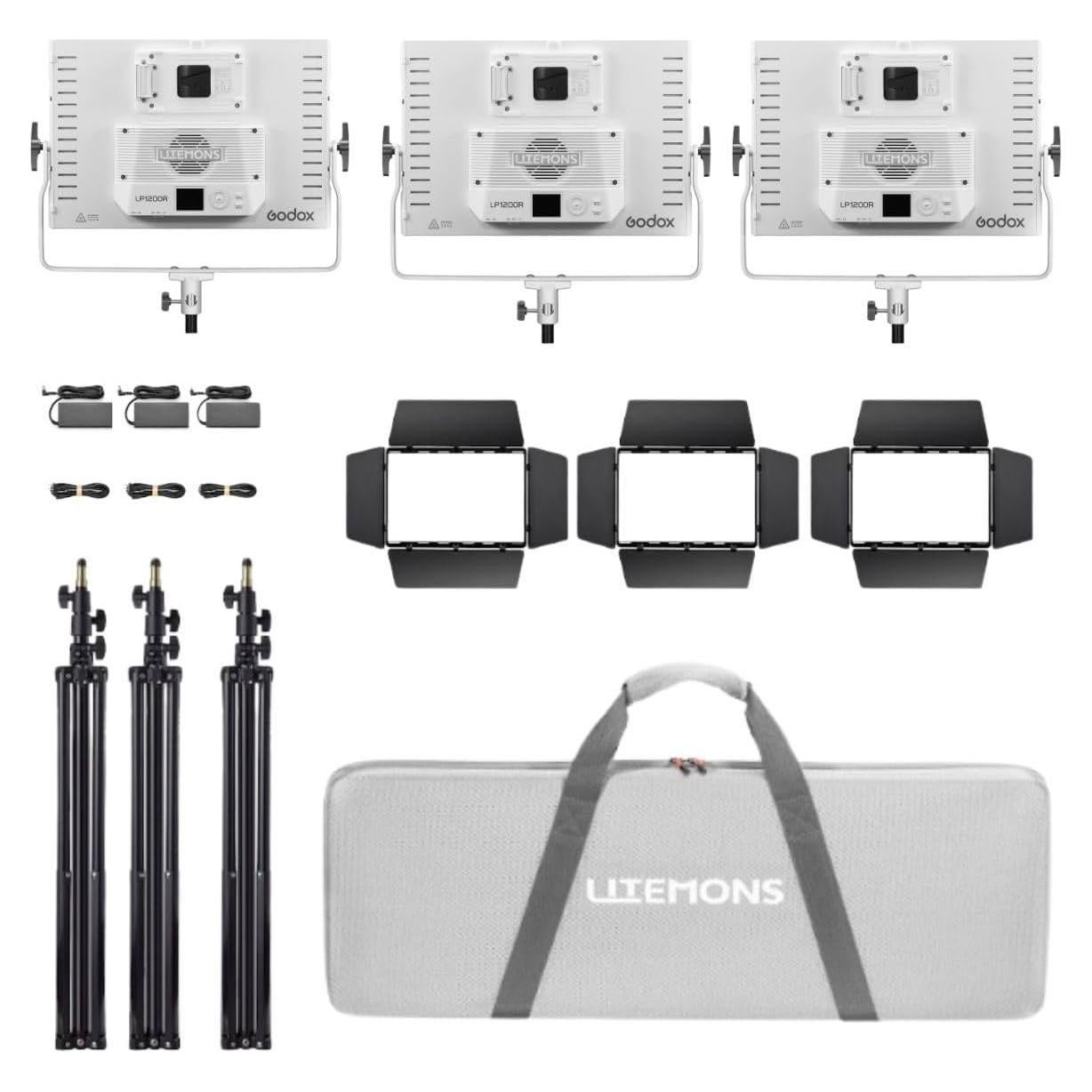 Kit de Iluminación Godox Litemons LP1200R 120W RGB 3 Luces