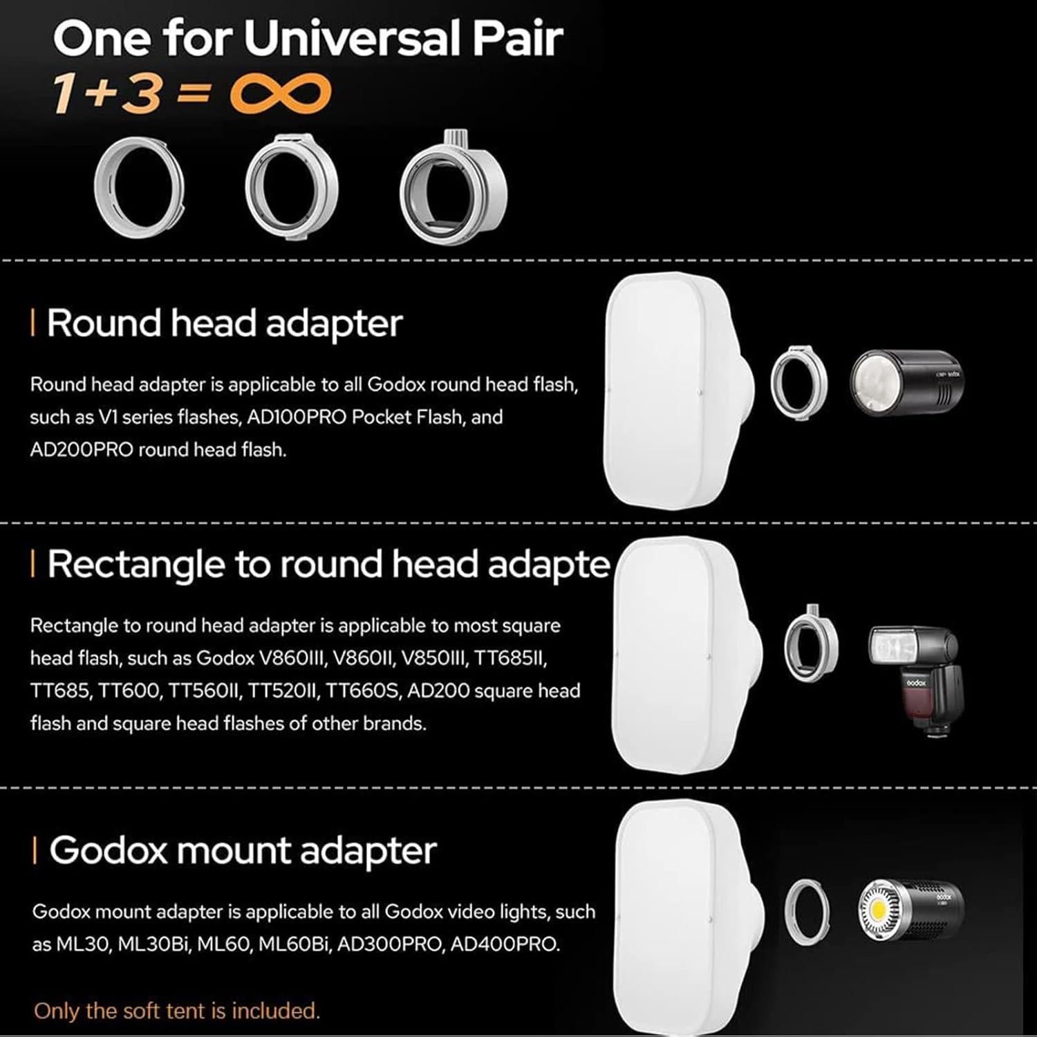 Softbox Godox ML-CS1625 con 3 Adaptadores para Flash