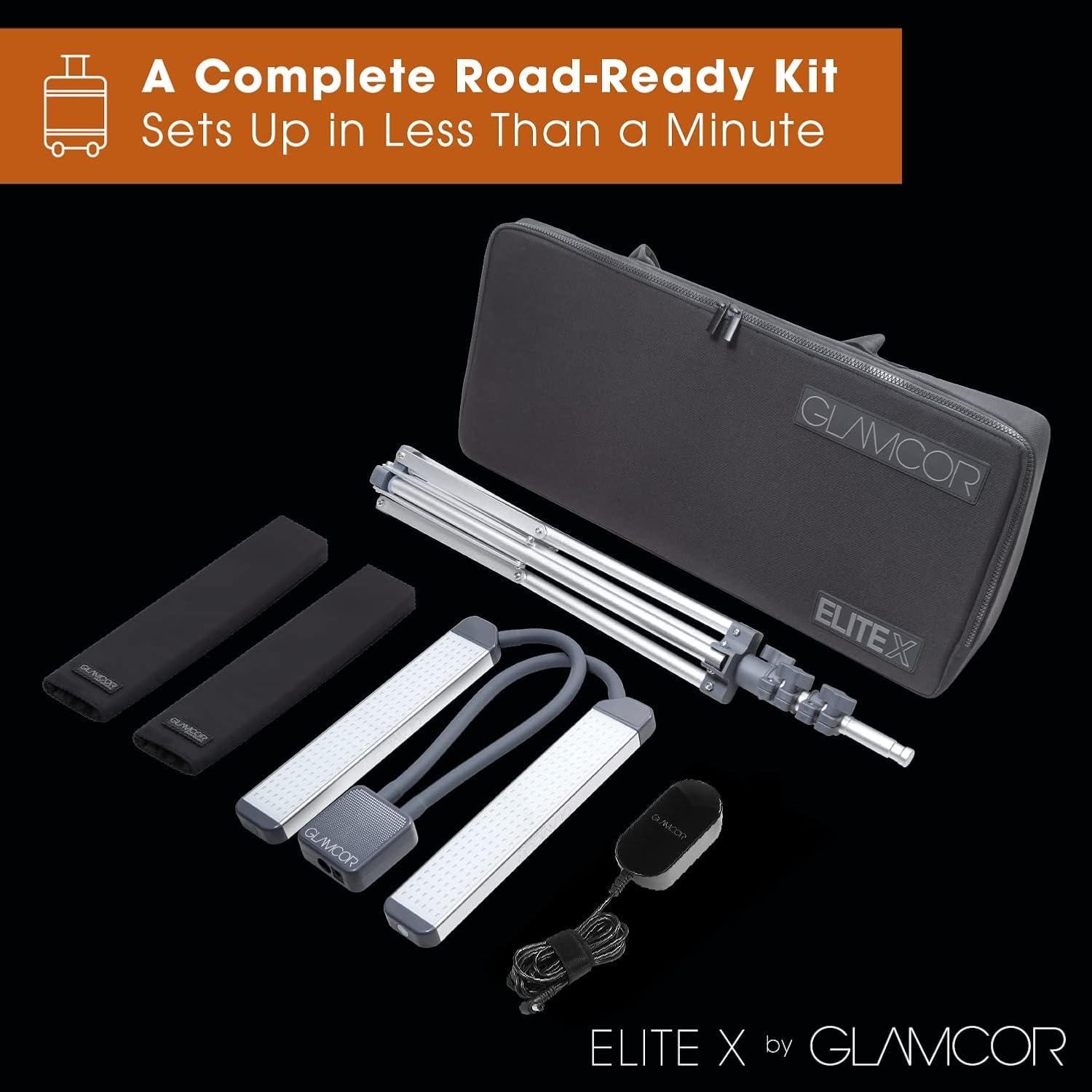 GLAMCOR Elite X Table Top Light Kit: HD Daylight LED Lighting for Lash Techs, Estheticians, & Content Creator Essentials | Adjustable Tripod Led Light & Portable Light with Dual Flexible Arms