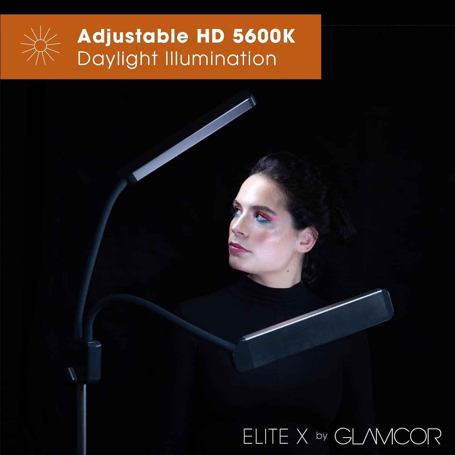 GLAMCOR Elite X Table Top Light Kit: HD Daylight LED Lighting for Lash Techs, Estheticians, & Content Creator Essentials | Adjustable Tripod Led Light & Portable Light with Dual Flexible Arms