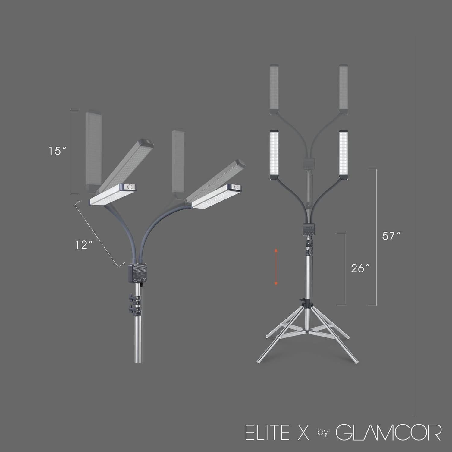 GLAMCOR Elite X Table Top Light Kit: HD Daylight LED Lighting for Lash Techs, Estheticians, & Content Creator Essentials | Adjustable Tripod Led Light & Portable Light with Dual Flexible Arms