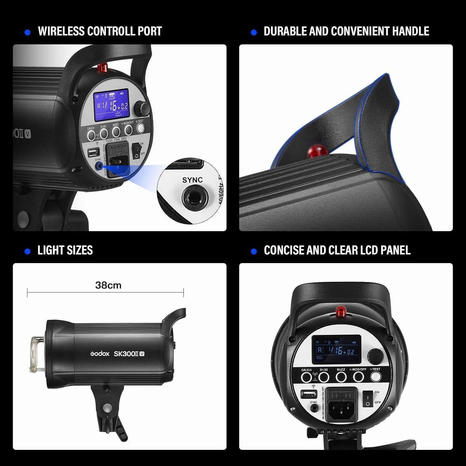 Kit Doble de Flash Estroboscópico Godox SK300IIV 600Ws 5700K