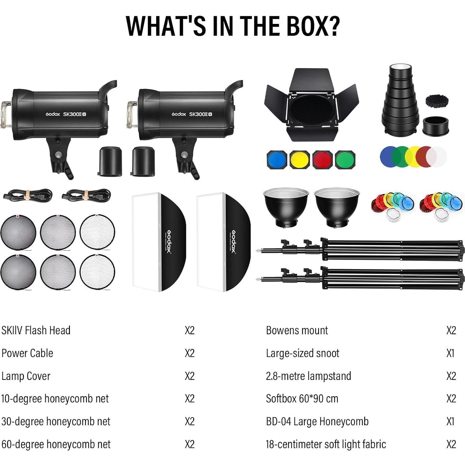 Kit Doble de Flash Estroboscópico Godox SK300IIV 600Ws 5700K