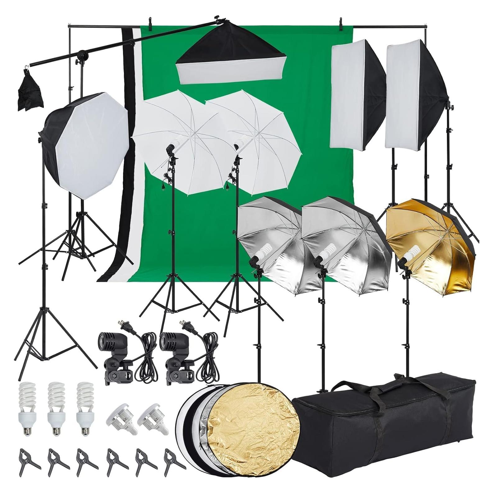 Kit de Iluminación Fotográfica TROPOW con Soporte y Fondos 2.6x3m