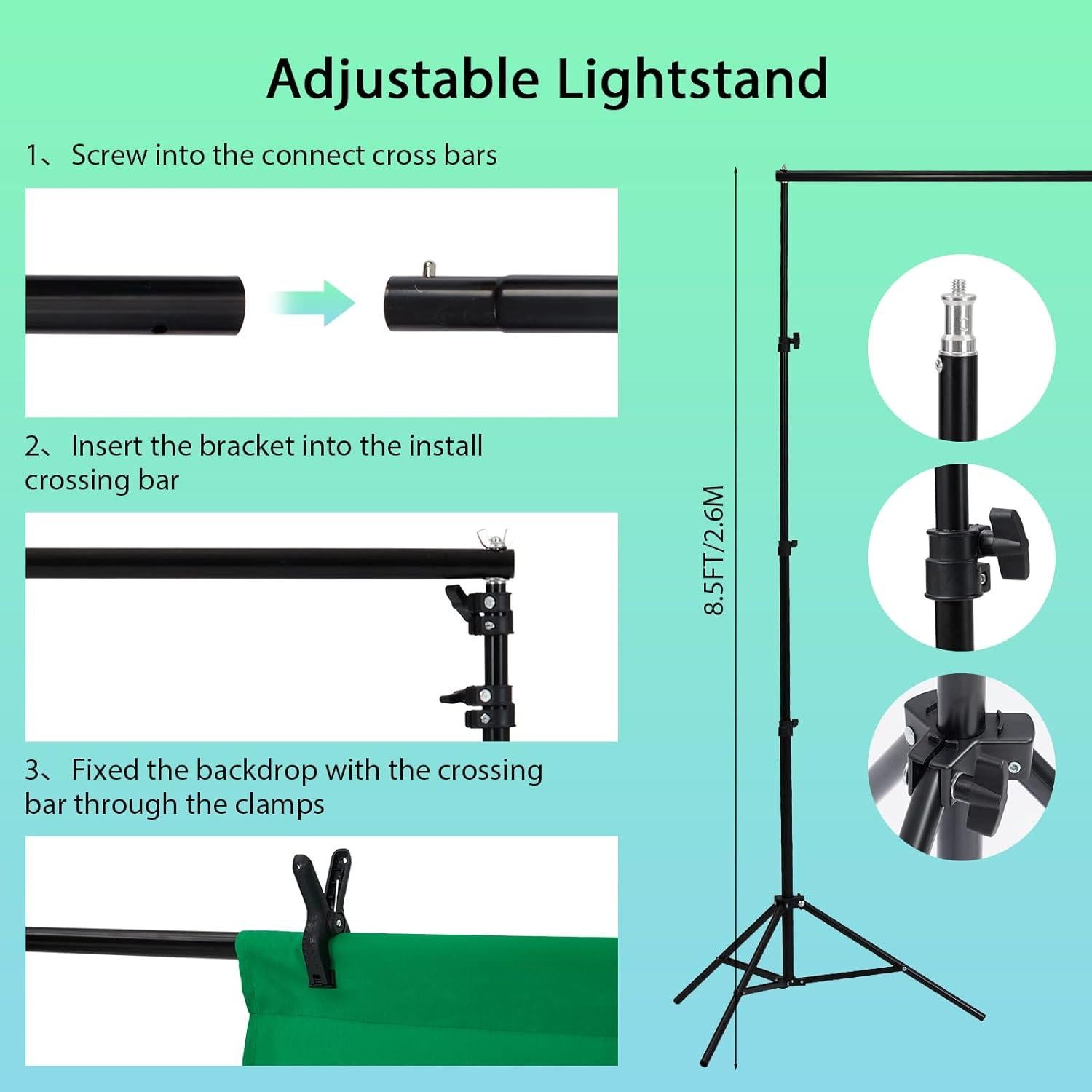 Kit de Iluminación Fotográfica TROPOW con Soporte y Fondos 2.6x3m