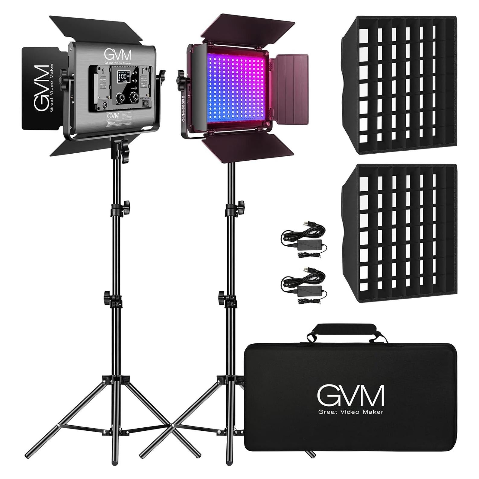 Kit de Iluminación LED RGB GVM 60W con Softbox y Soportes