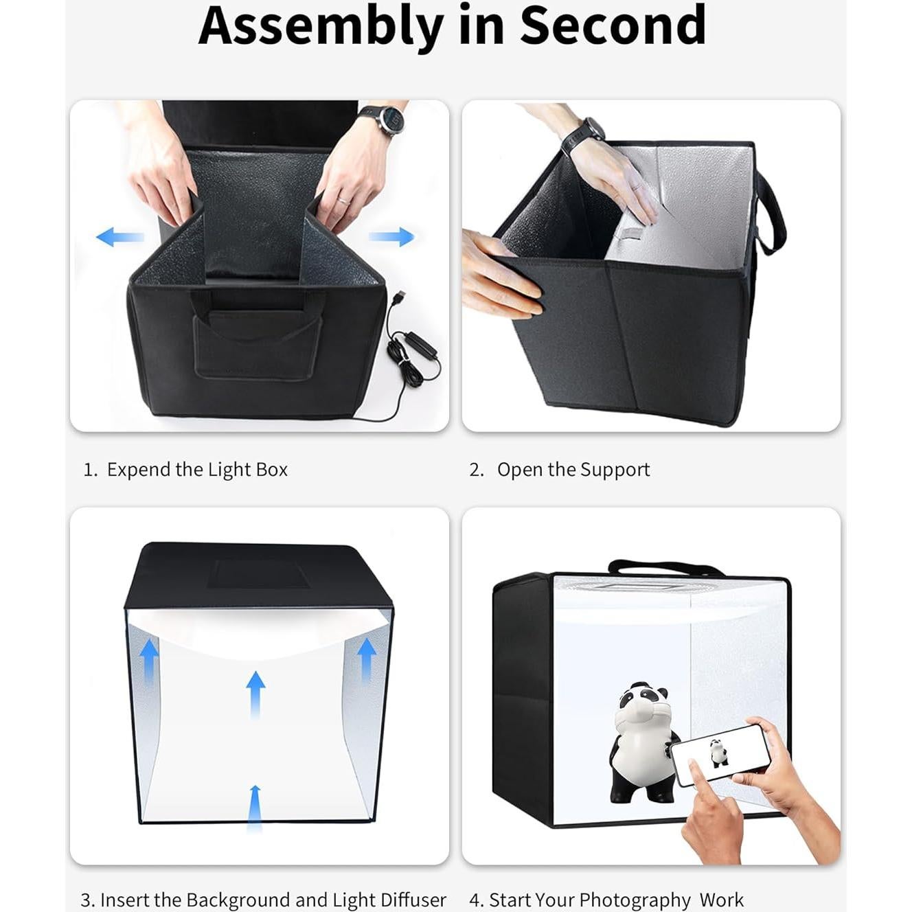 Glendan Mini Light Box Photography, 10"x10" Photo Studio Light Box, Portable Folding Photography Light Tent with CRI >95 88pcs LED Light+6 Kinds Double-Sided Color Backgrounds for Small Size Products