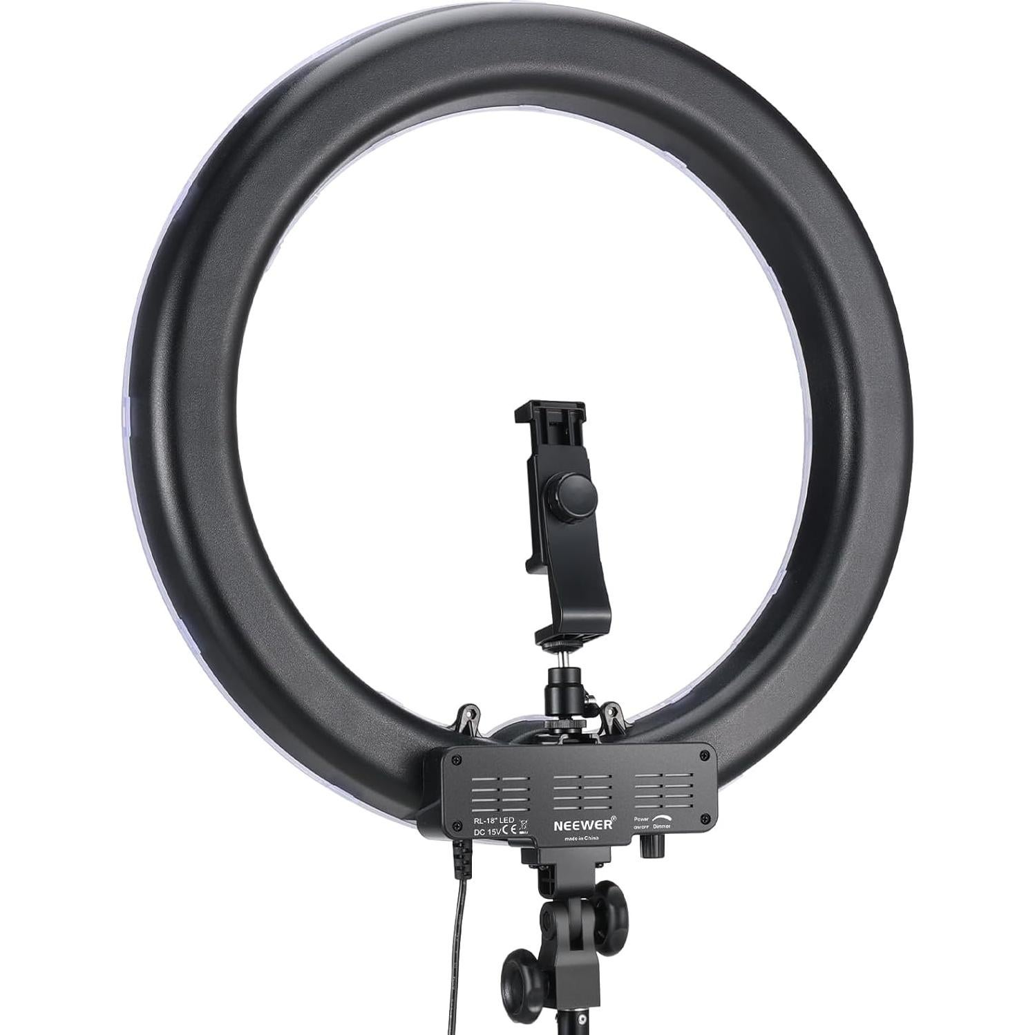 NEEWER 55W 18"/45cm Ring Light Kit [New Version], 5600K Dimmable LED Ringlight Tripod Stand Phone Holder for iPhone Selfie Makeup Lash Tattoo Studio Photo, CM31 Wireless Lavalier Microphone Included