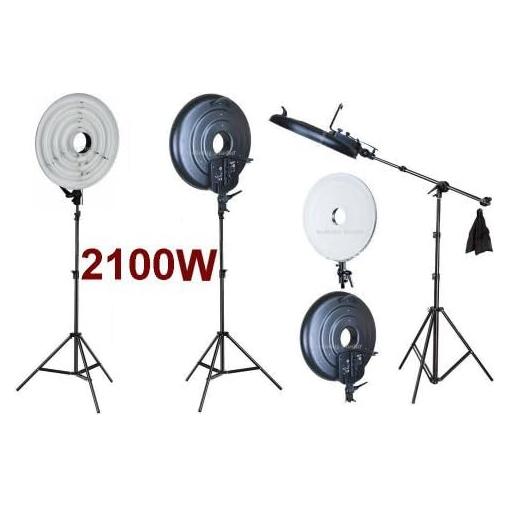 Photo 2100W 5400K Daylight Continuous Cool Fluorescent Video Macro Ring Boom Light Stand Lamp Kit Lighting with White Diffuser