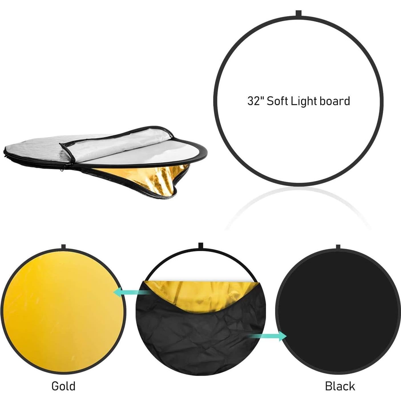 Reflector Plegable 5-en-1 LimoStudio 32" con Soporte y Clip