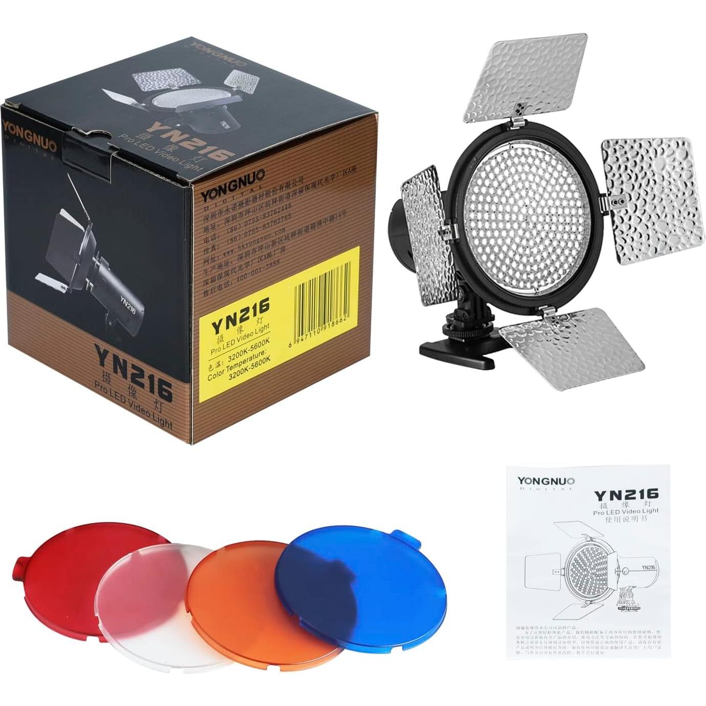 Luz de Video LED YONGNUO YN216 5600K con 4 Placas de Color