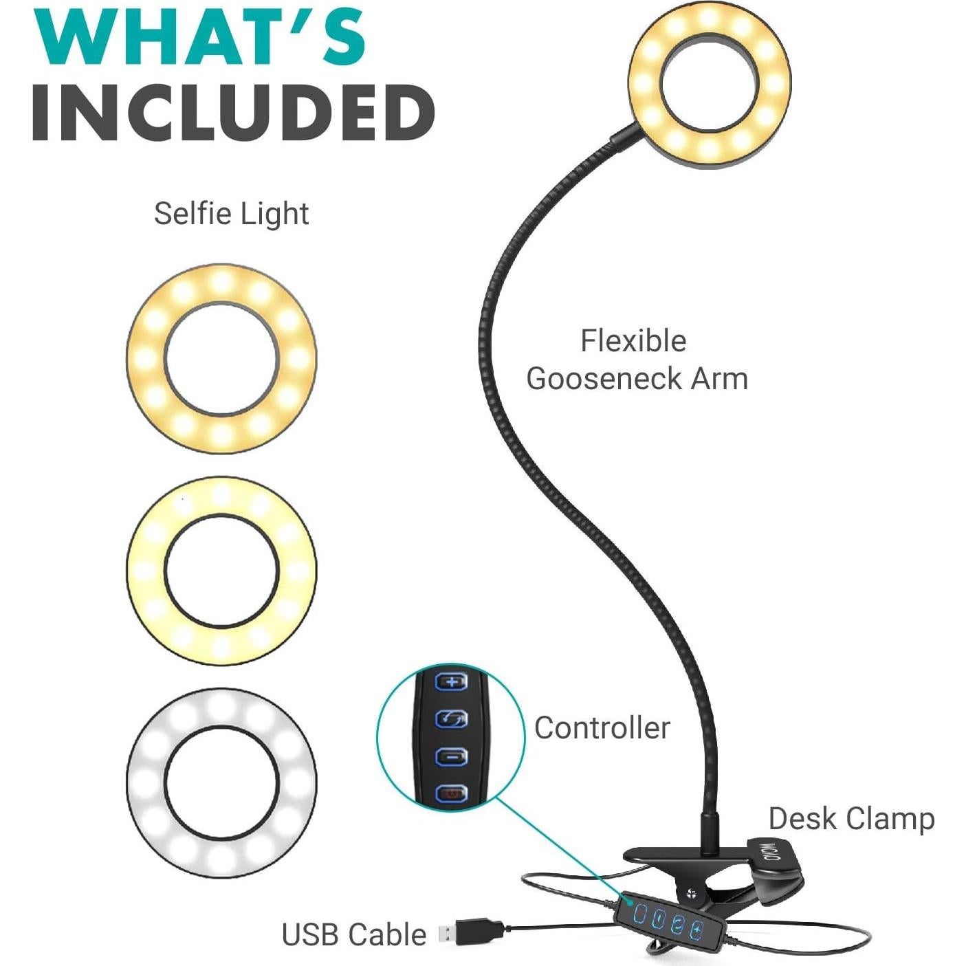 Luz de Anillo Selfie Movo VGC-1 Flexible USB 3 Modos 10 Niveles