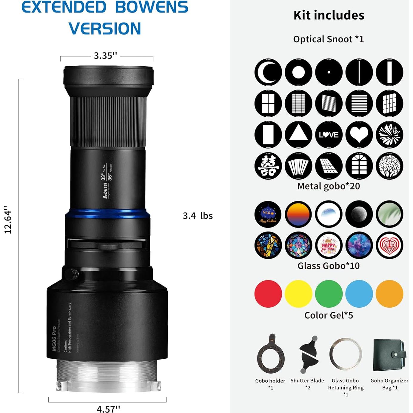 Soporte Óptico Bowens Bussi MG06 Pro con Lente de 33°