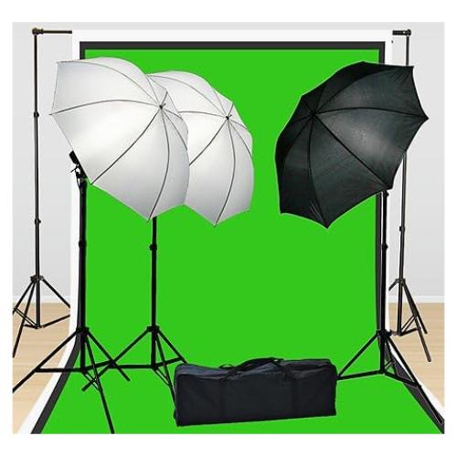 Fancierstudio Lighting Kit 3 Point Lighting Kit with Three 6'x9' Muslin Backdrop and Background Stand by Fancierstudio FH4046