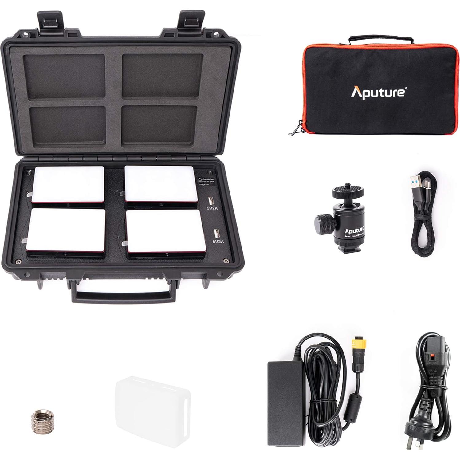 Kit de Viaje Aputure MC - 4 Luces LED RGBWW con Estuche