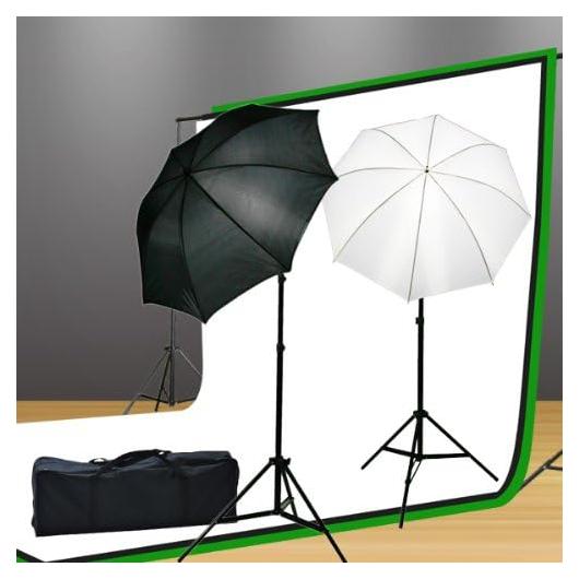 ephotoinc ePhoto Photography Studio Lighting Light Kit & Background Support Stand 3 pcs 10' x 10' Muslin Green, White, Black HKZ02