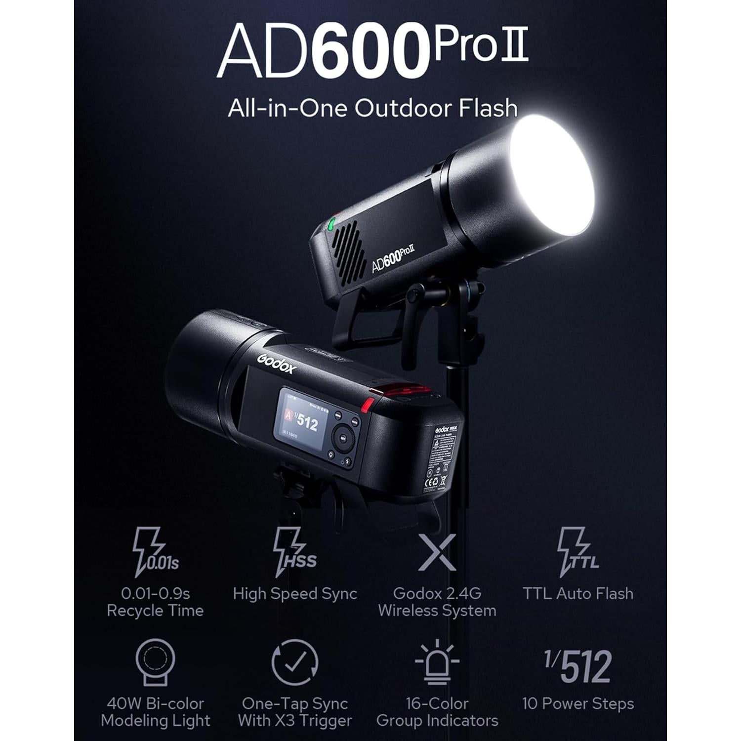 Godox AD600 Pro II Flash Estroboscópico 600Ws Bi-Color 40W