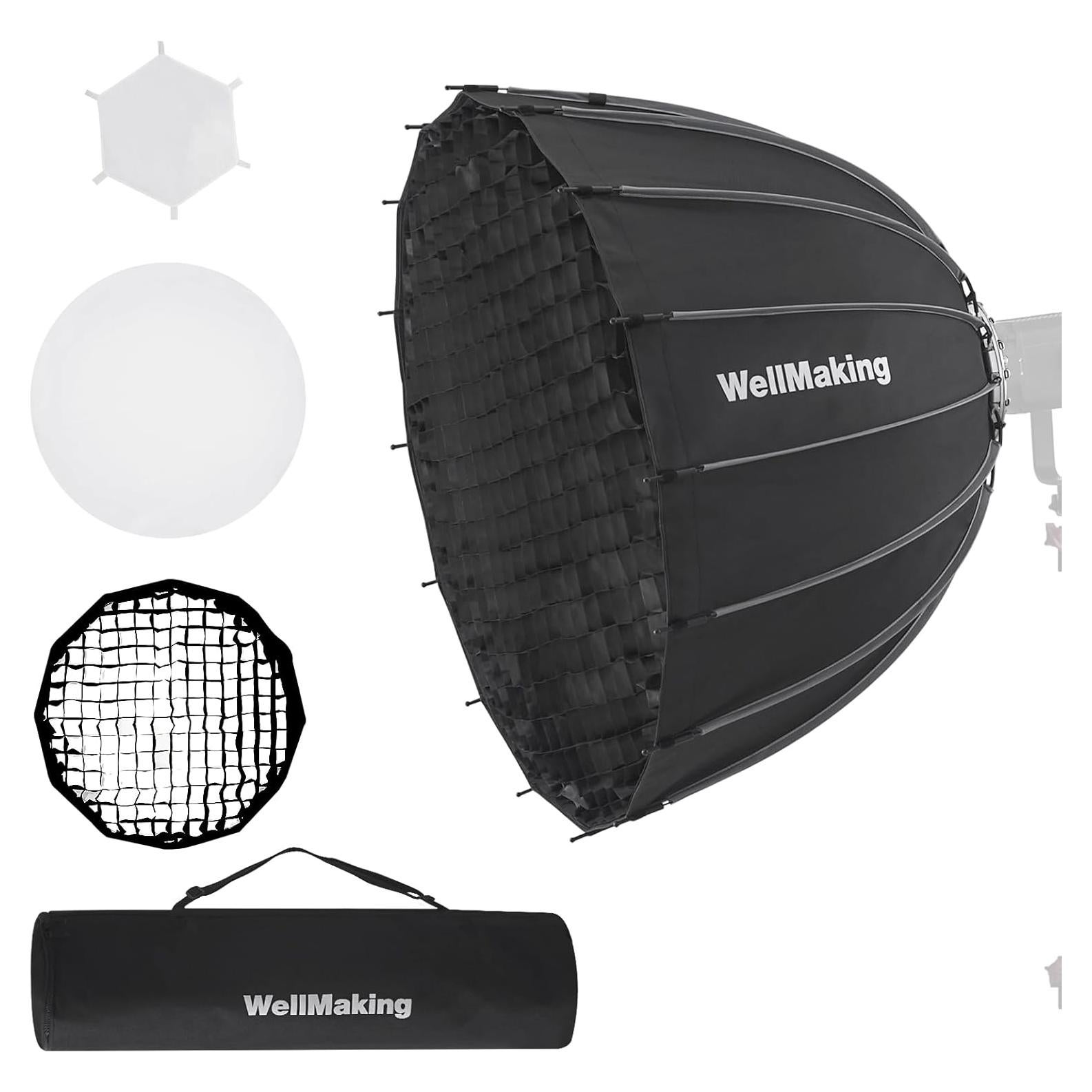 Softbox Parabólico 120cm WELLMAKING con Difusores y Rejilla