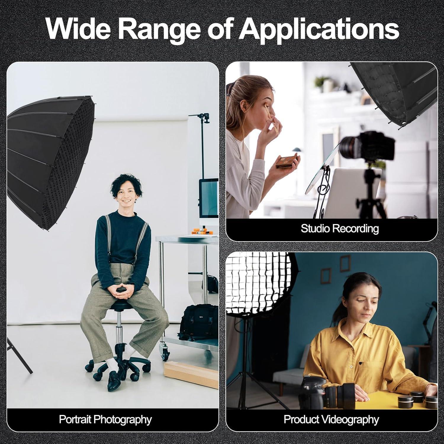 Softbox Parabólico 120cm WELLMAKING con Difusores y Rejilla