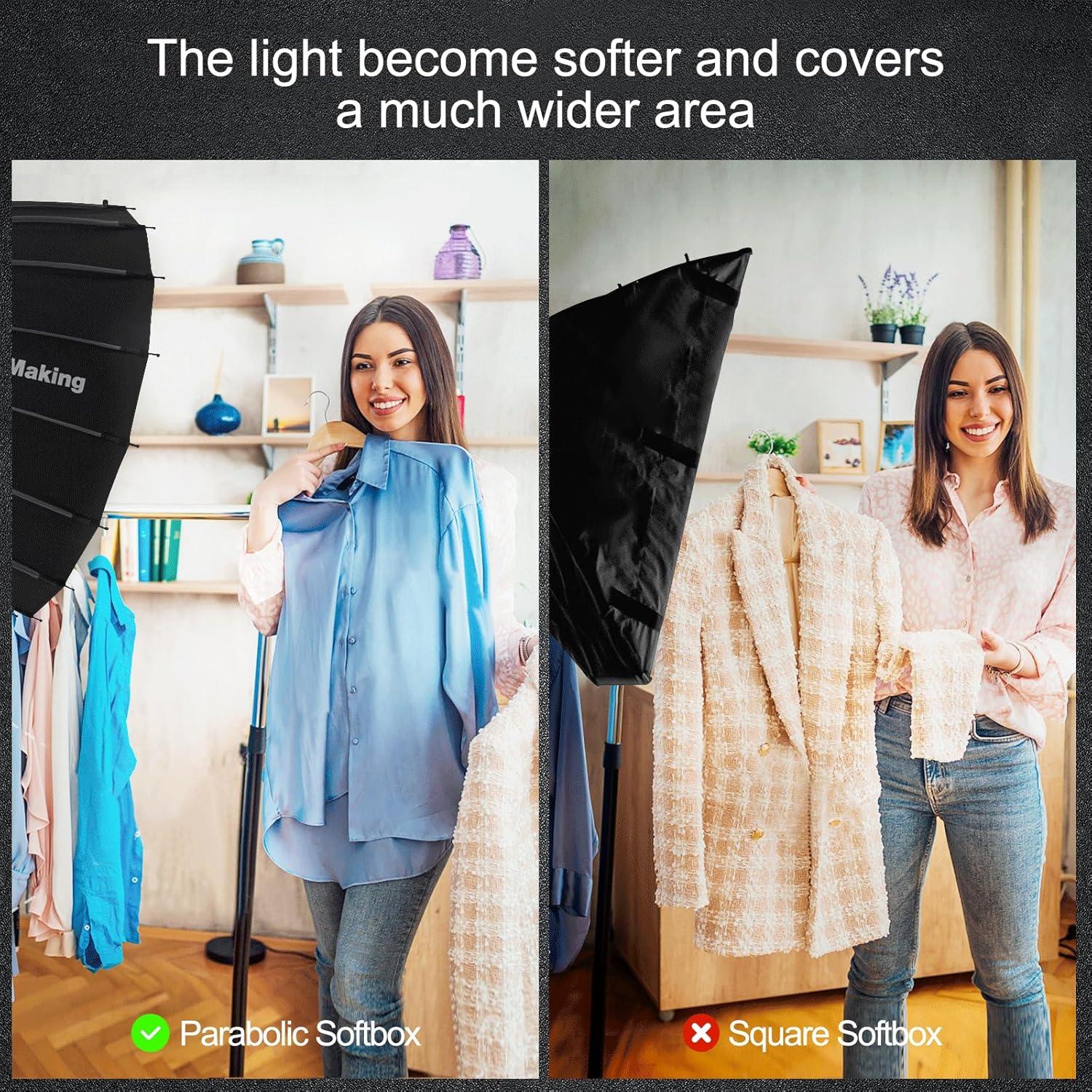 Softbox Parabólico 120cm WELLMAKING con Difusores y Rejilla