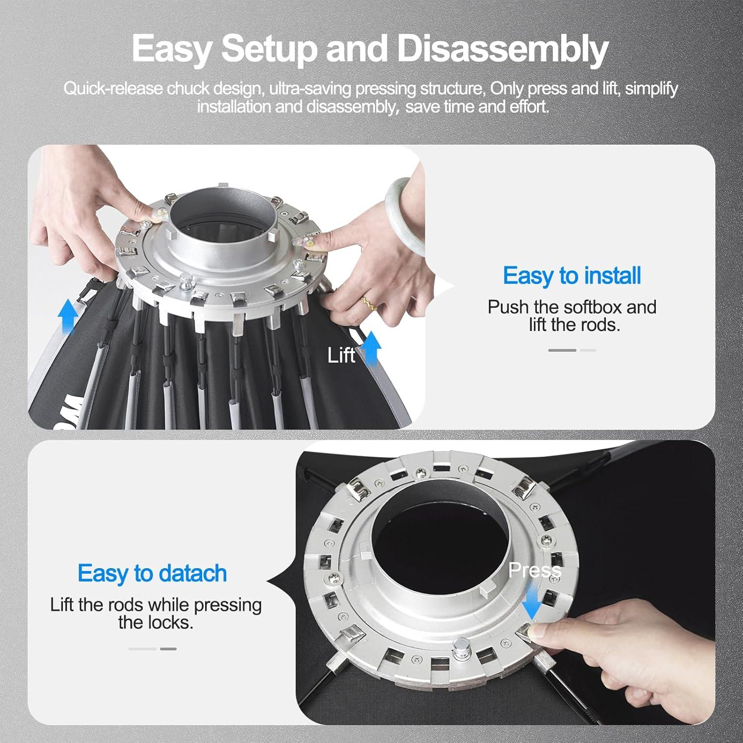 Softbox Parabólico 120cm WELLMAKING con Difusores y Rejilla