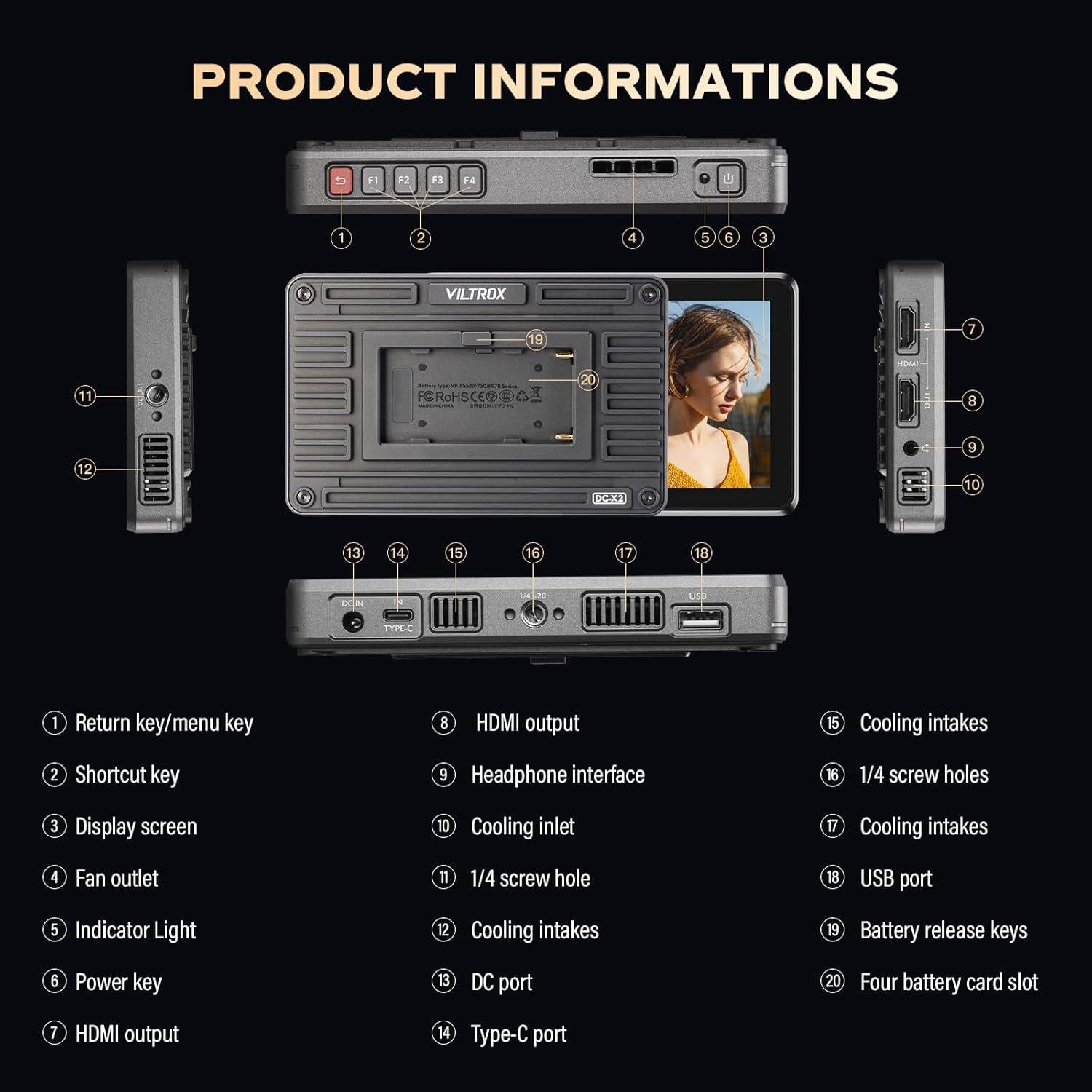Monitor de Campo Viltrox DC-X2 6" FHD 2000 Nits Táctil