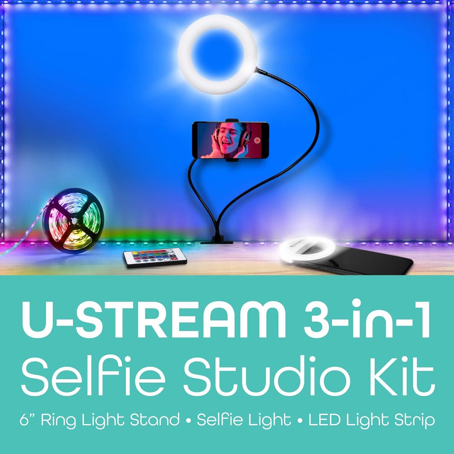 Kit de Estudio Aduro U-Stream con Luz de Anillo y LED 1.83m