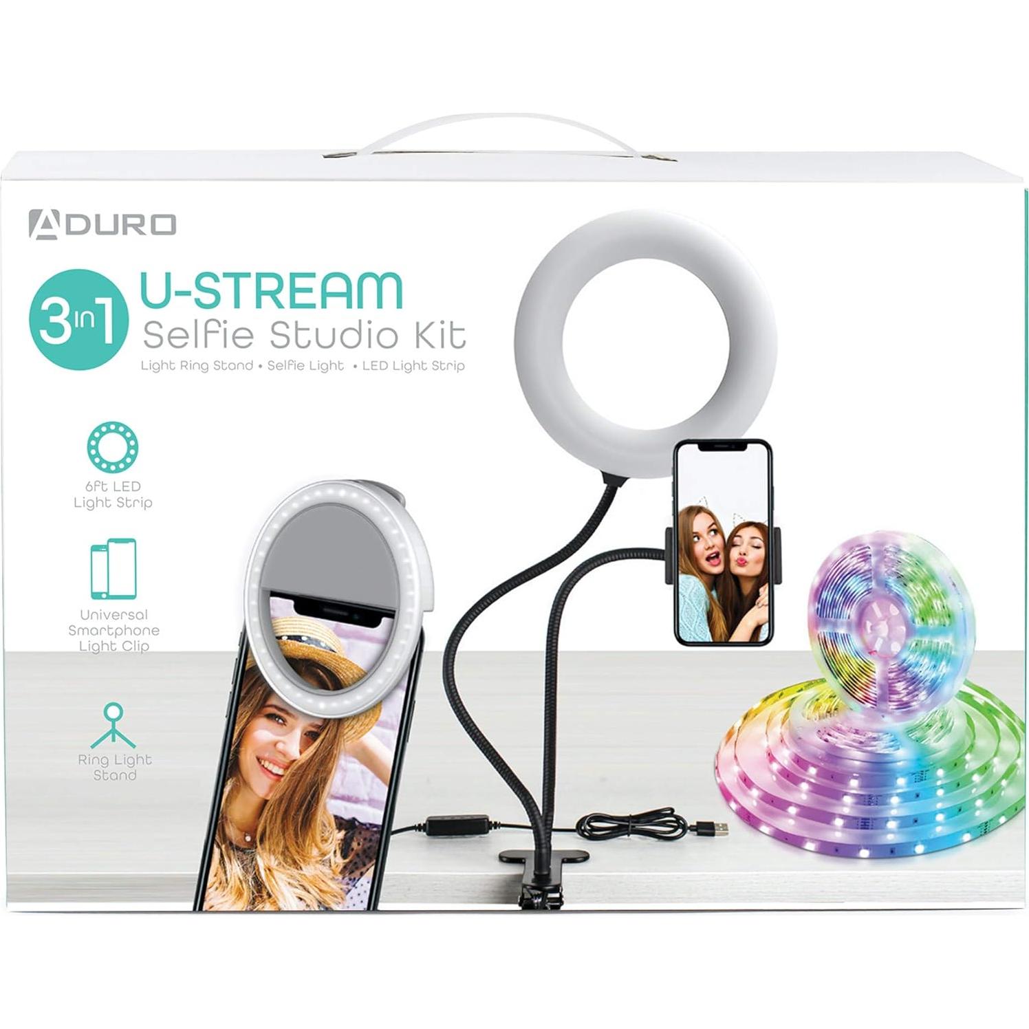 Kit de Estudio Aduro U-Stream con Luz de Anillo y LED 1.83m