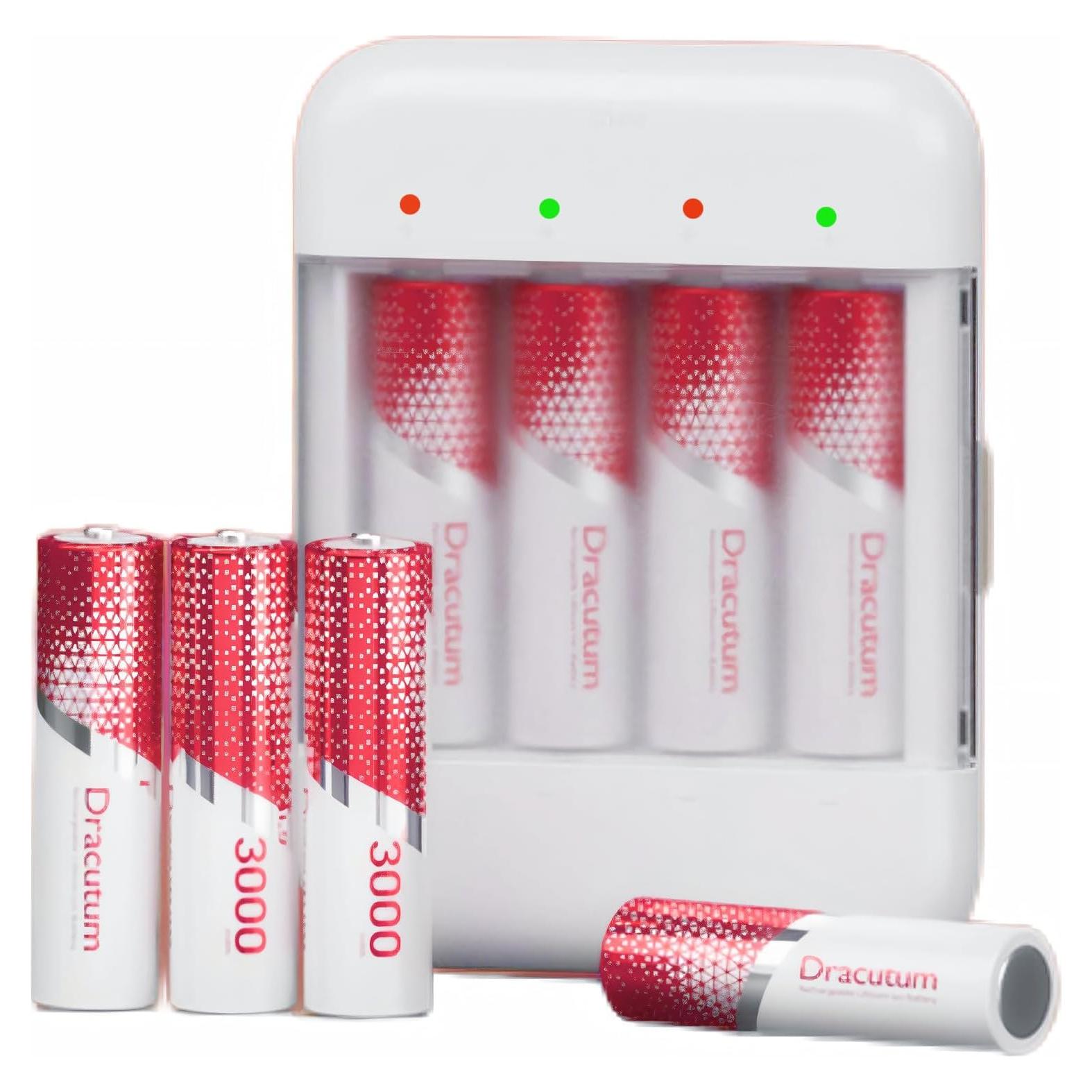 Paquete 8 Baterías Recargables AA Dracutum 3000mWh Cargador