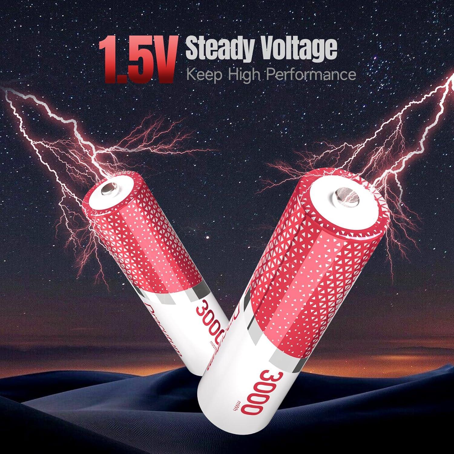 Paquete 8 Baterías Recargables AA Dracutum 3000mWh Cargador