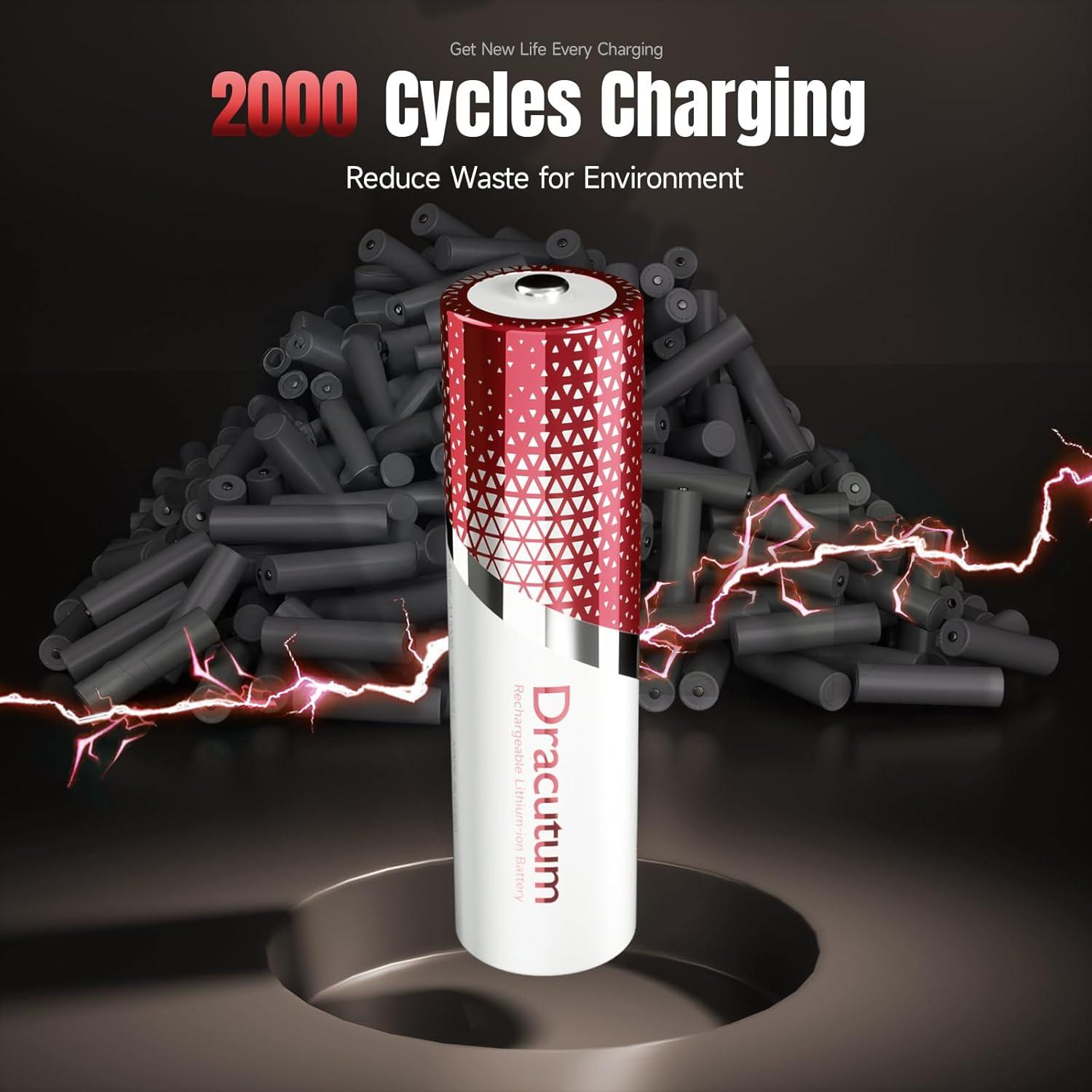 Paquete 8 Baterías Recargables AA Dracutum 3000mWh Cargador