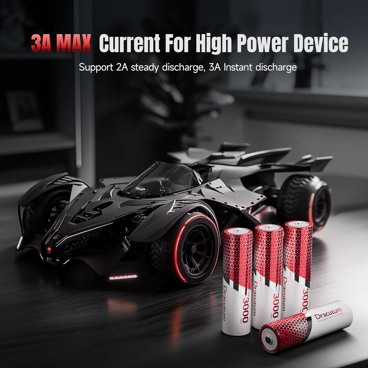 Paquete 8 Baterías Recargables AA Dracutum 3000mWh Cargador