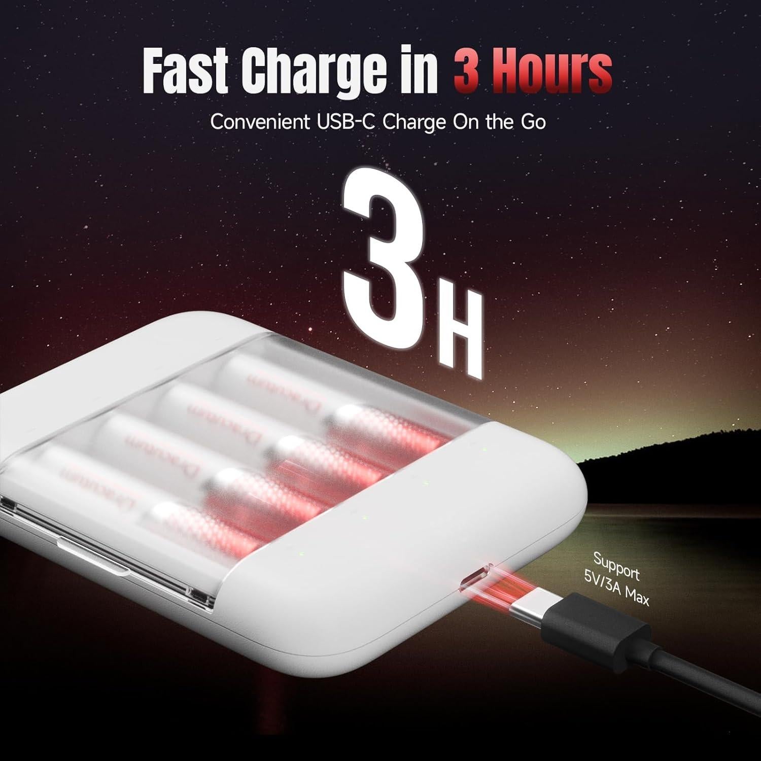 Paquete 8 Baterías Recargables AA Dracutum 3000mWh Cargador