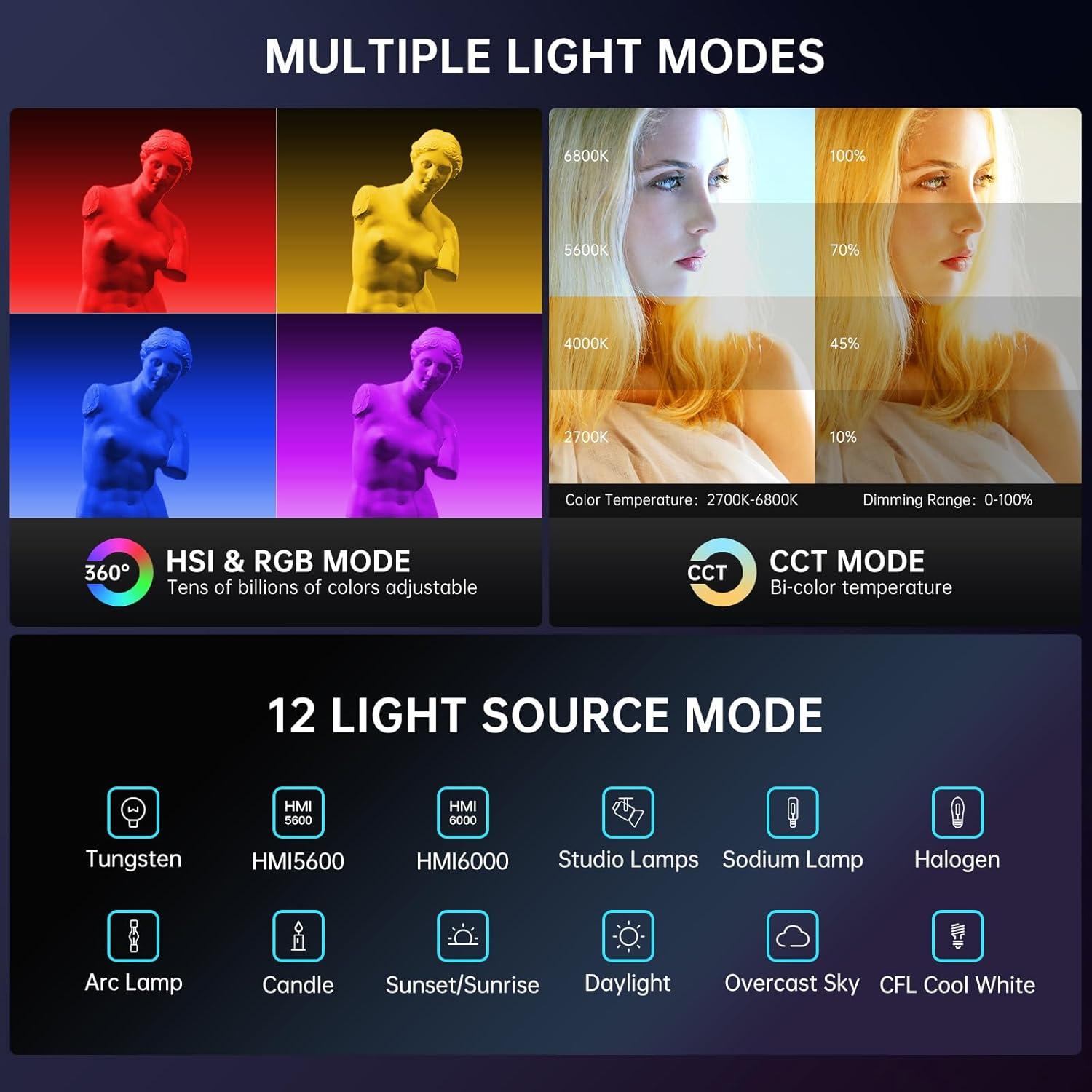 Kit de Luz de Video RGB GVM PL60C - 3 Luces LED Portátiles