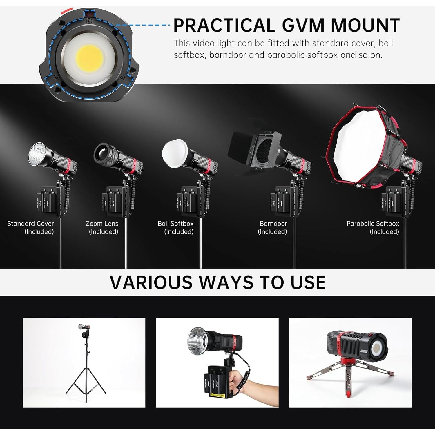 Kit de Luz de Video RGB GVM PL60C - 3 Luces LED Portátiles