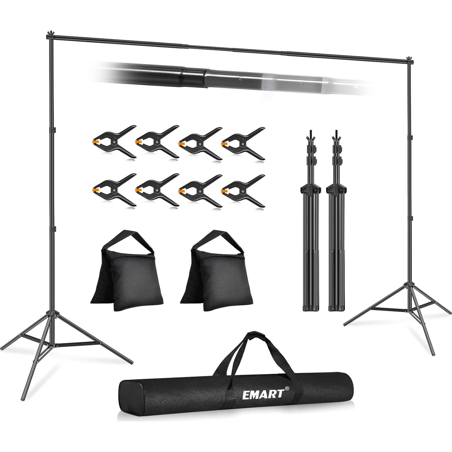 Kit de Soporte de Fondo Ajustable EMART 10x7ft con Iluminación