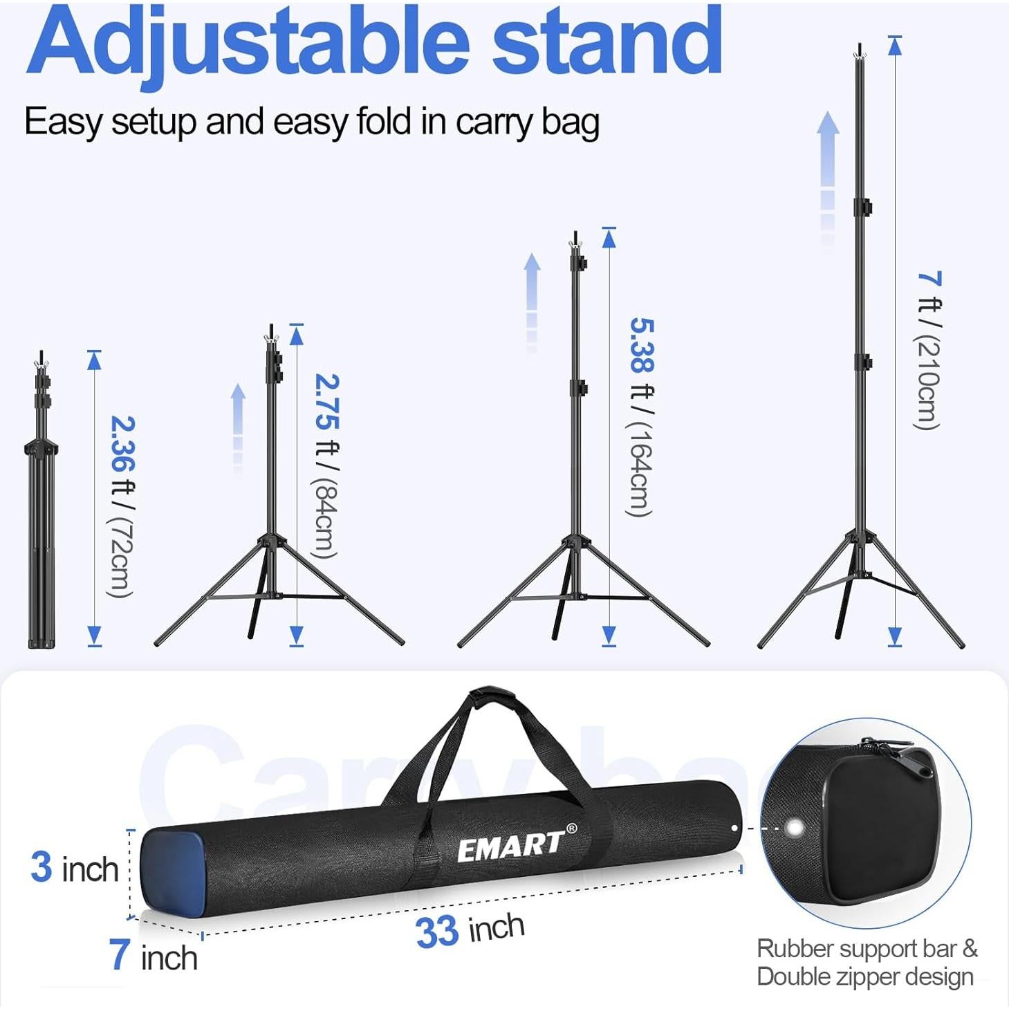 Kit de Soporte de Fondo Ajustable EMART 10x7ft con Iluminación