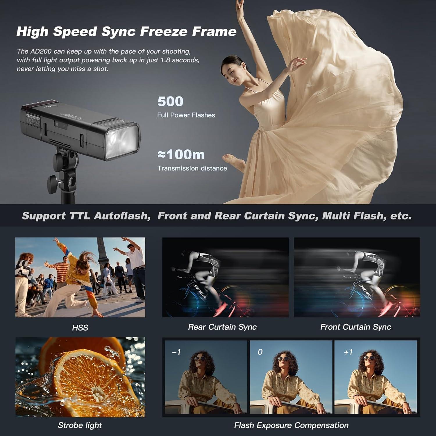 Flash Godox AD200Pro 200Ws TTL Inalámbrico con Kit BD-07