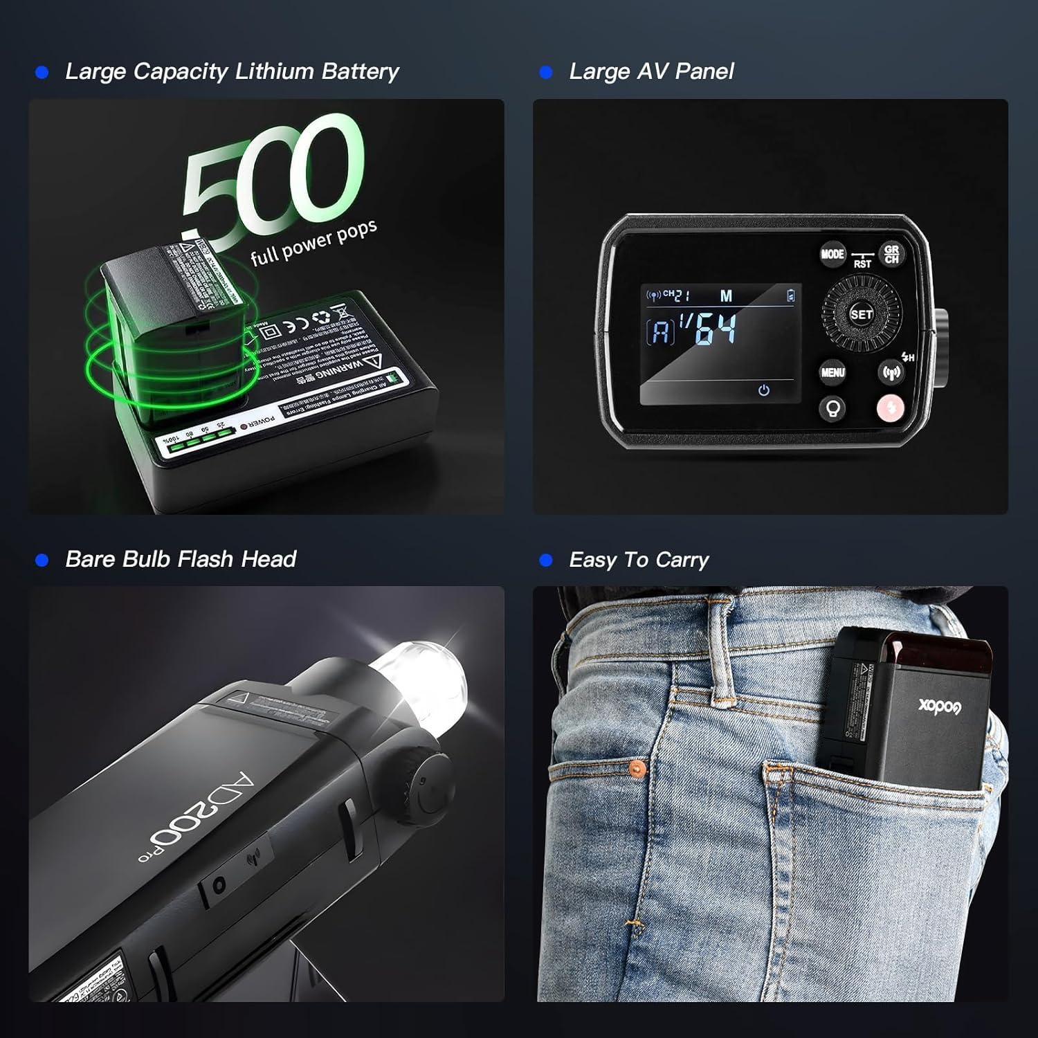 Flash Godox AD200Pro 200Ws TTL Inalámbrico con Kit BD-07